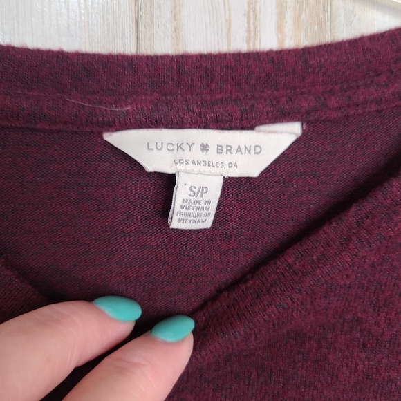 Lucky Brand Burgundy Super Soft Sweater Blouse Bell Sleeves Size Small - Picture 2 of 9